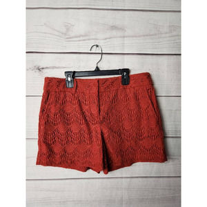 Loft Womens 4" Casual Shorts Red Pockets Mid Rise Flat‎ Front Zip Lace 4 New